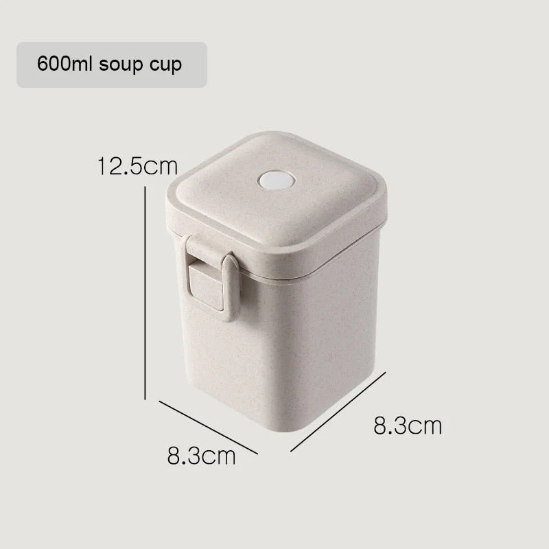 HULIANFU Wheat straw lunch box for kids plastic food storage container snacks box japanese style bento box with tableware soup cup - Deanwangkt