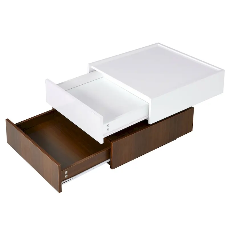 Square 360Rotating Coffee Table with 2 Drawers