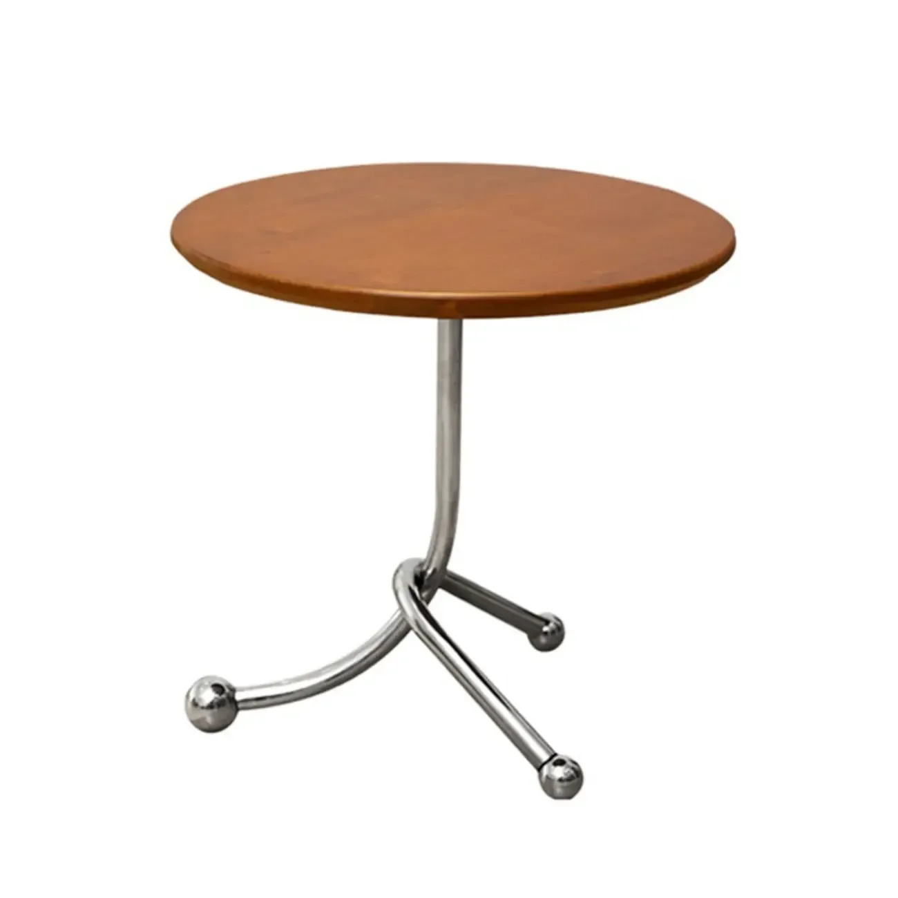 Modern Wood Round Top Triangular Silver Side Table