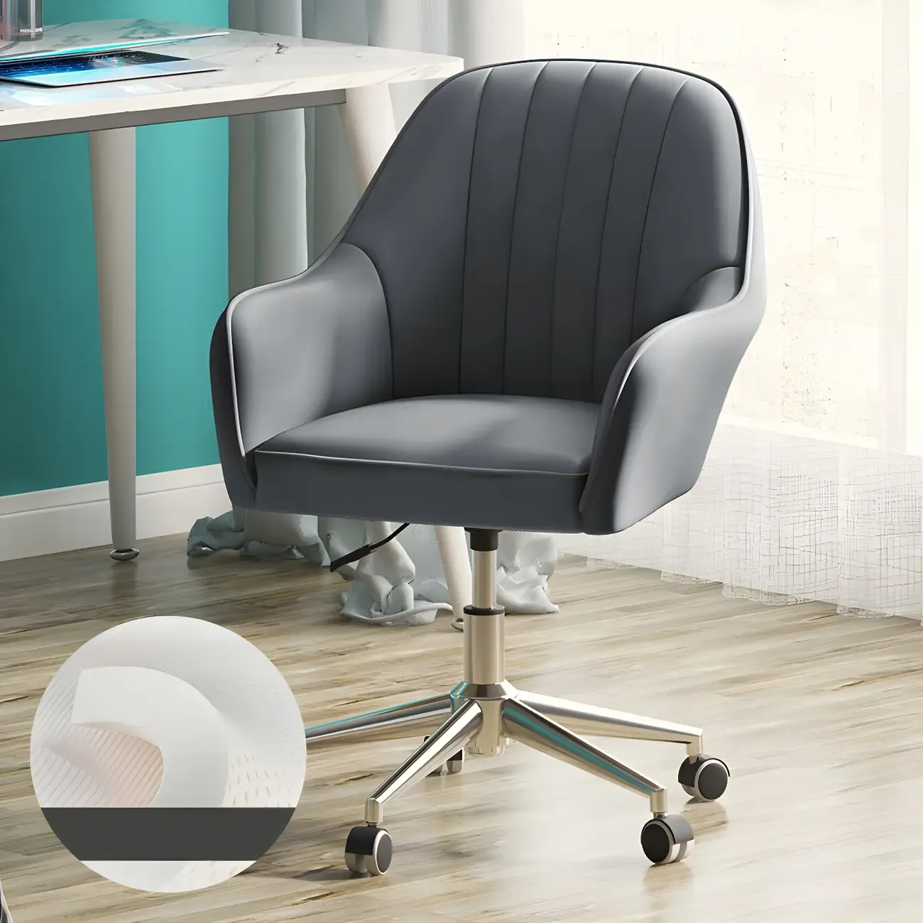 Modern Yellow Leather Swivel Office Chair