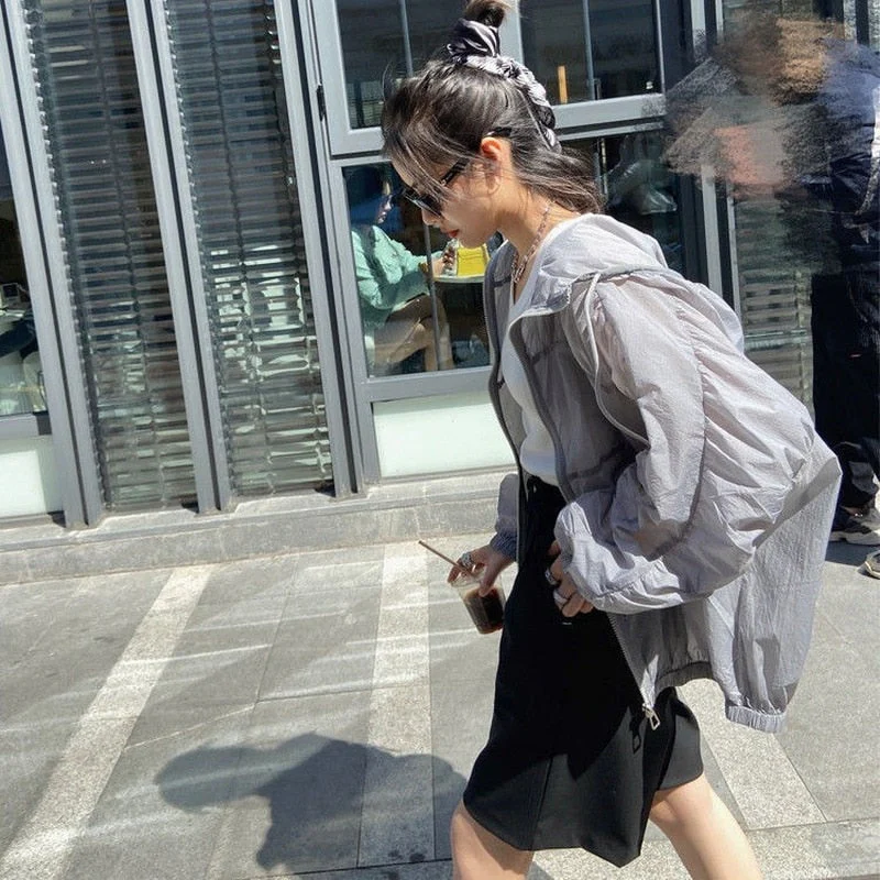 Hulianfu Basic Jackets Women Summer Sun-proof Loose Solid Simple Ulzzang Vintage Fashion Soft Ladies Chic New Daily Clothing Leisure Fit - Deanwangkt