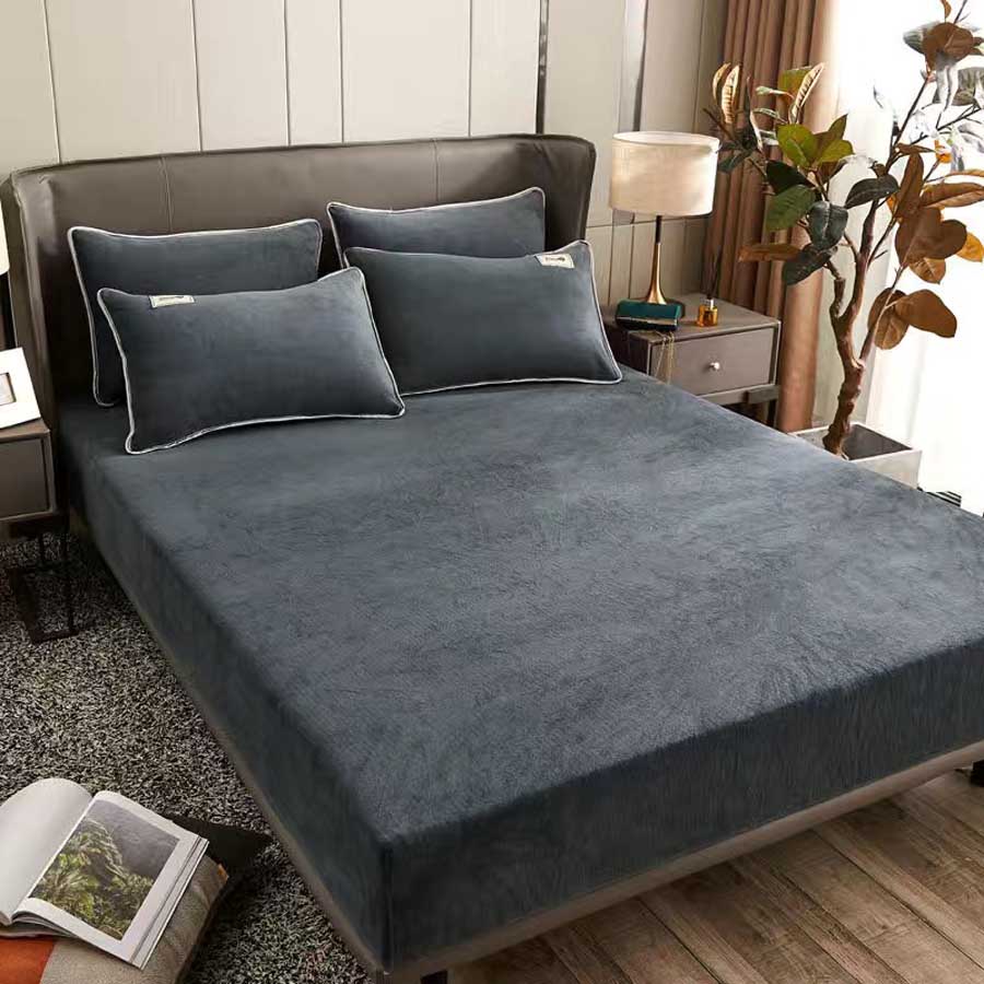 HULIANFU  WOSTAR Flannel winter warm elastic band fitted sheet mattress protector cover super soft cozy king size bed sheet and pillowcase - Deanwangkt