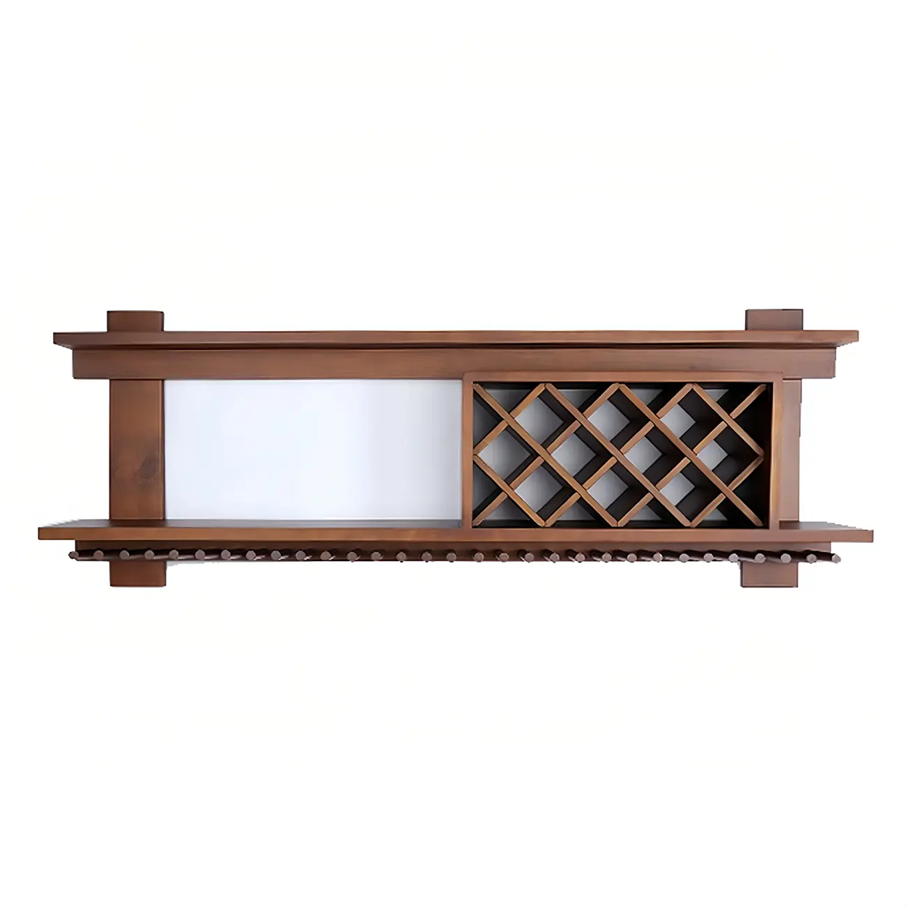Pine Wooden Wall-Mounted Display Open Wine Bottle & Glass Rack