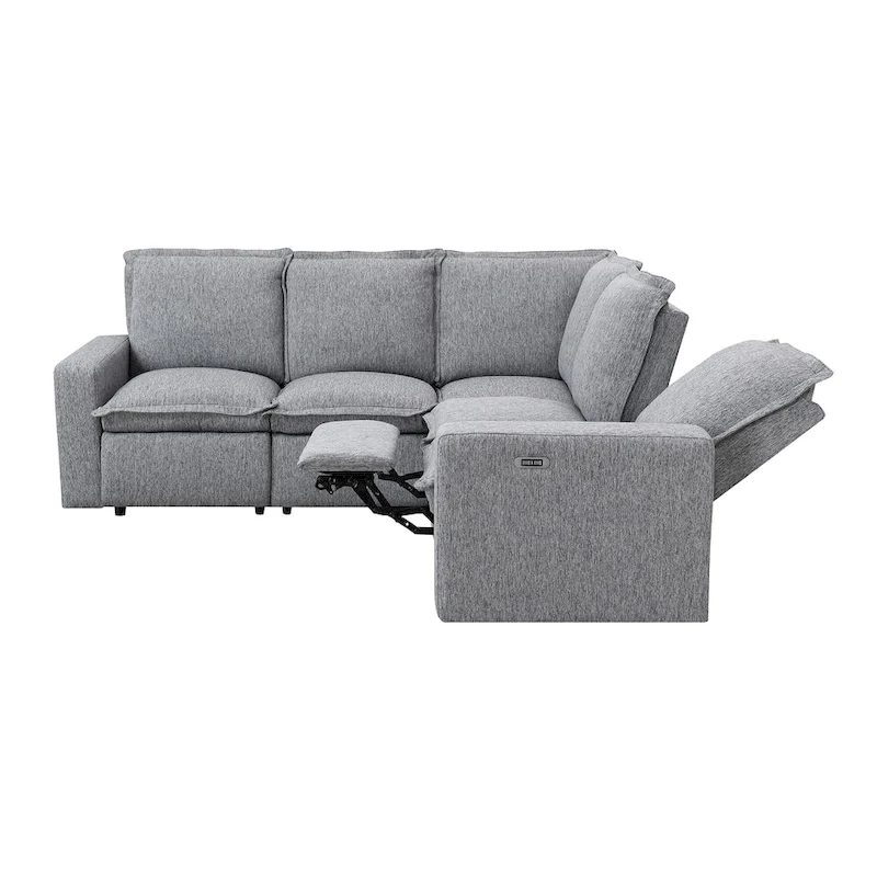 Linen L-Shaped Sectional Sofa with Power Recliners & USB