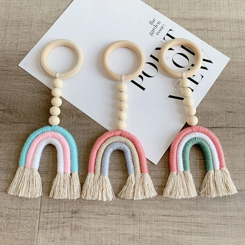 HULIANFU Macrame Rainbow Wall Hanging Decoration Boho Home Decor Party Supplies Baby Shower Dorm Kid Room Bead Tassels Ornaments - Deanwangkt