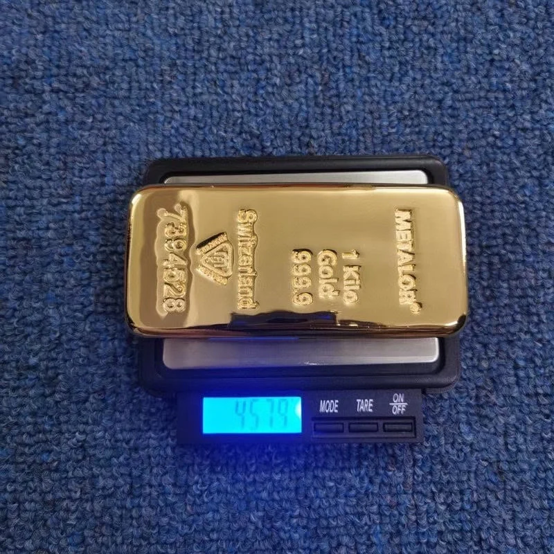 HULIANFU Suisse 1kg Gold Bullion Bar Swiss 1000g Pure Copper Inside 999 Fine Gold Plated Gold Bar Ingot Coins For Home Deco Movie Prop - Deanwangkt