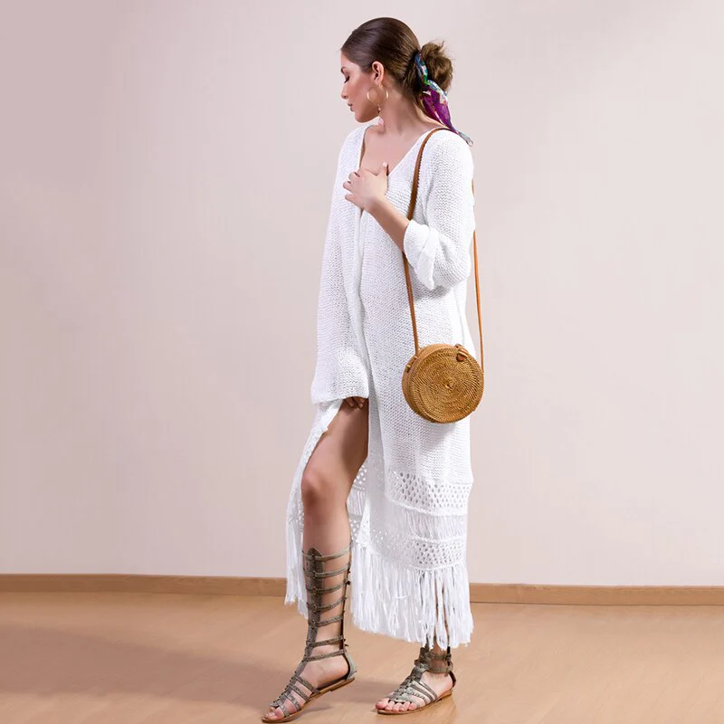 Sexy Cover Up Bikini Women Swimsuit Cover-up Beach Bathing Suit Beach Wear Knitting Swimwear Mesh Beach Dress Tunic Robe - Deanwangkt