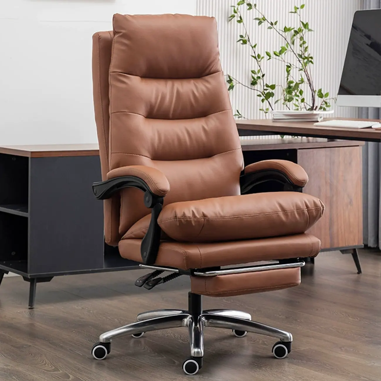 Ergonomic Leather Reclining Executive Office Chair with Footrest