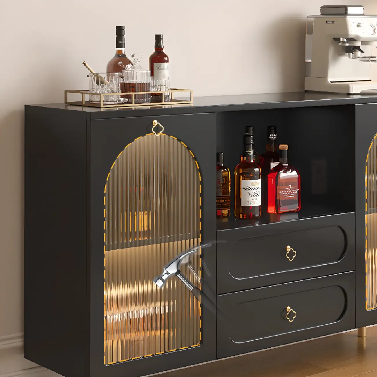 Modern Wooden 2-Drawer Open Shelving Buffet Cabinet