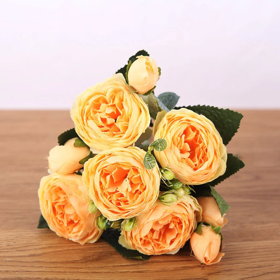 HULIANFU 2026  30cm Rose Pink Silk Bouquet Peony Artificial Flowers 5 Big Heads 4 Small Bud Bride Wedding Home Decoration Fake Flowers Faux - Deanwangkt