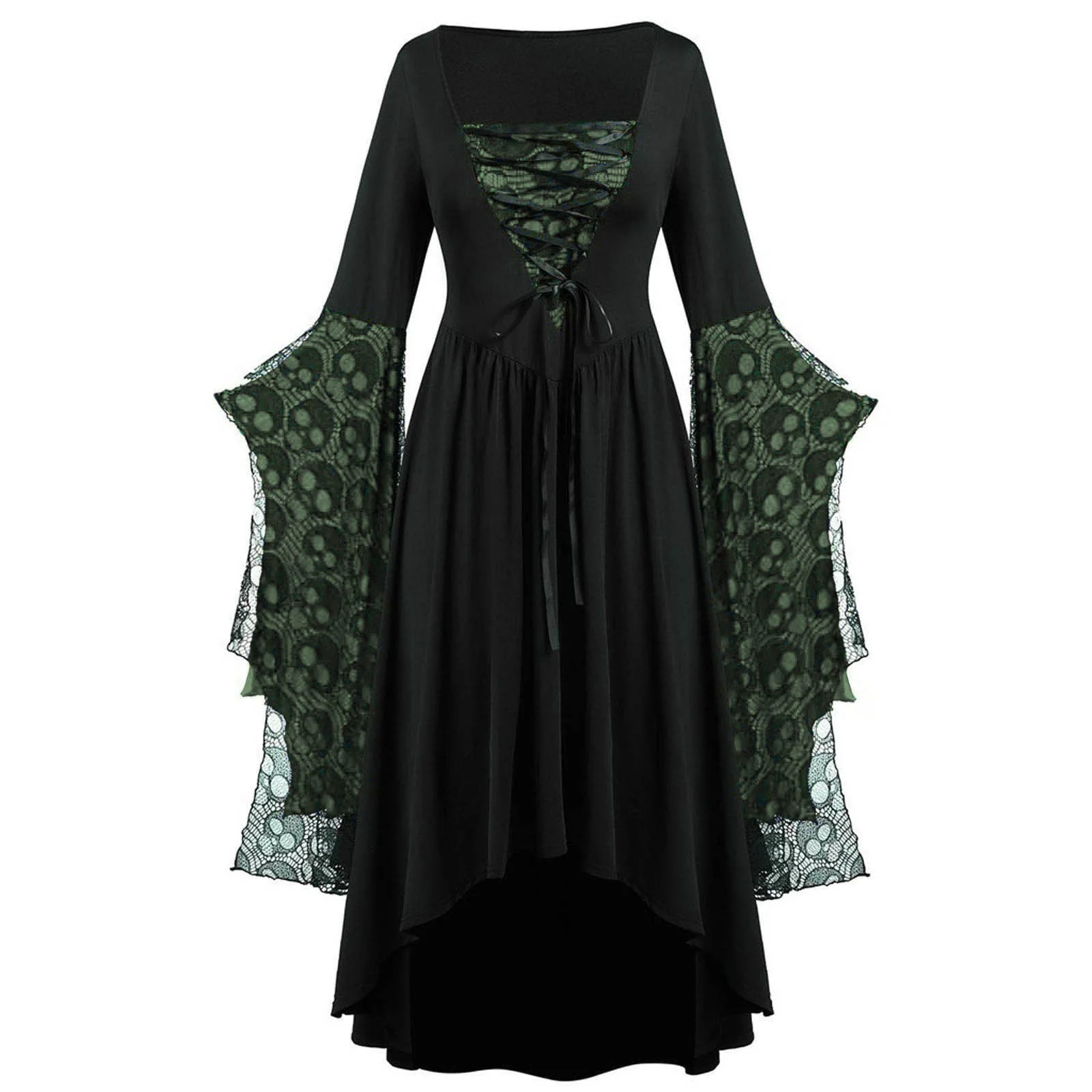 hulianfu Halloween Cosplay Forest Fairy Elf Elven Costume Medieval Renaissance Pagan Celtic Gothic Dress Women Maxi Gown Outfit Plus Size - Deanwangkt