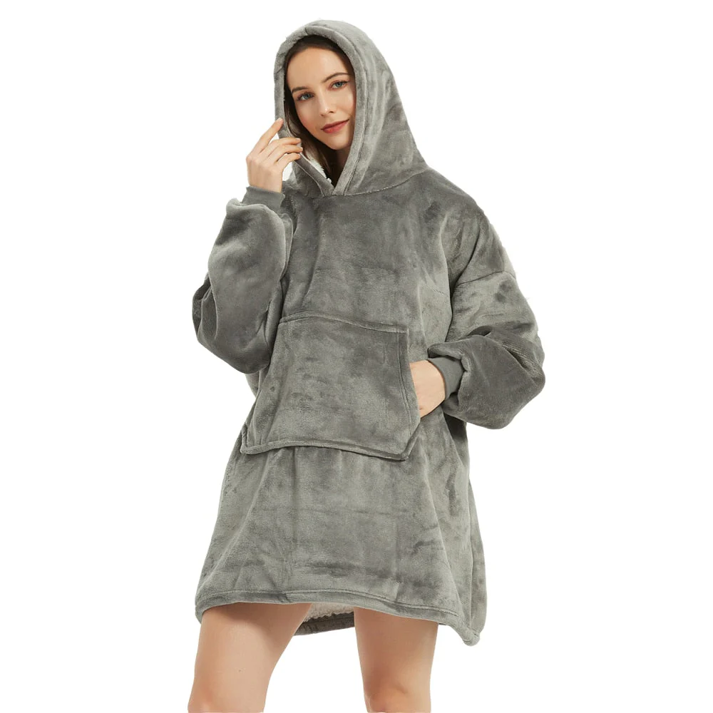 HULIANFU Winter Sherpa Blanket With Sleeves Ultra Plush Fleece Sweatshirt Blanket Hoodie Pink Grey Wine Blue Warm Flannel Hooded Blankets - Deanwangkt