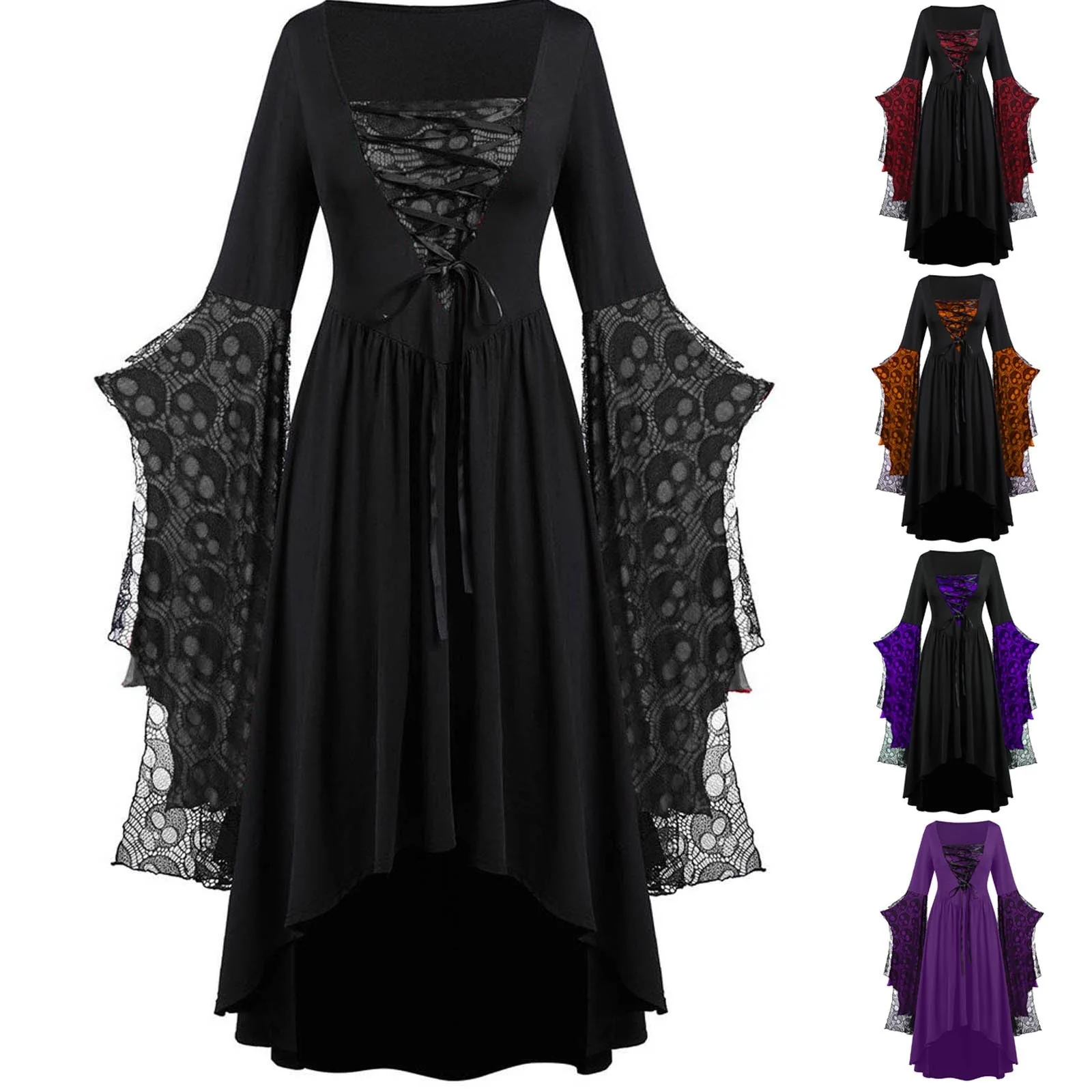 hulianfu Halloween Cosplay Forest Fairy Elf Elven Costume Medieval Renaissance Pagan Celtic Gothic Dress Women Maxi Gown Outfit Plus Size - Deanwangkt