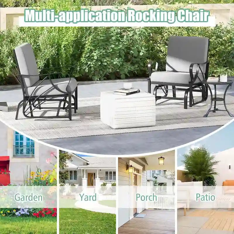 Costway Patio Rocking Chair with Cushion Heavy-Duty Metal Frame Smooth - See Details