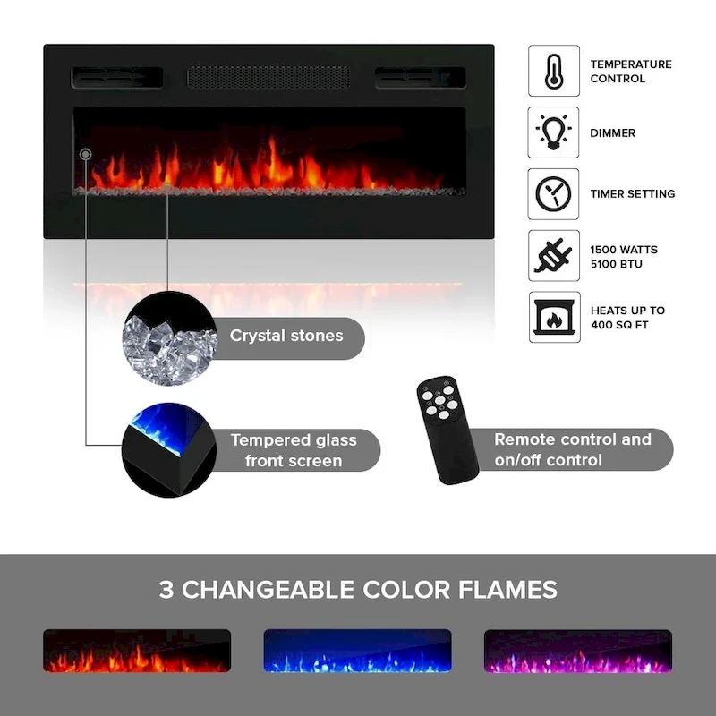 Luxe EF Wall Mounted Electric Fireplace Modern 72 TV Stand