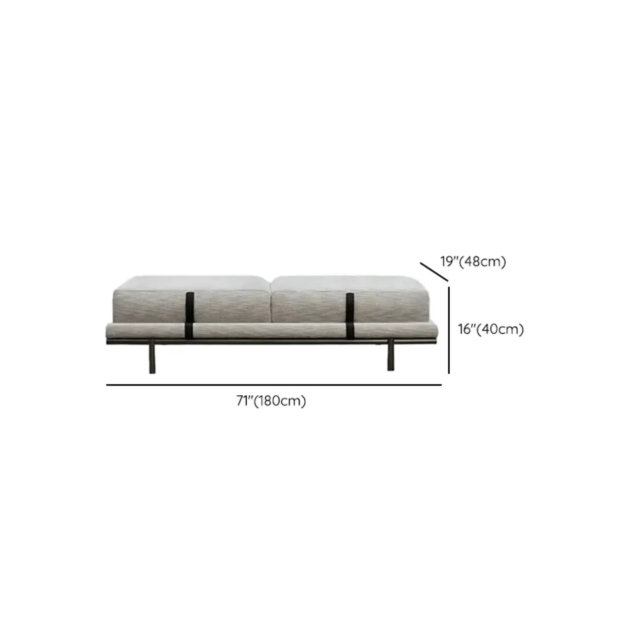 Scandinavian Grey Metal Upholstered Bedroom Bench