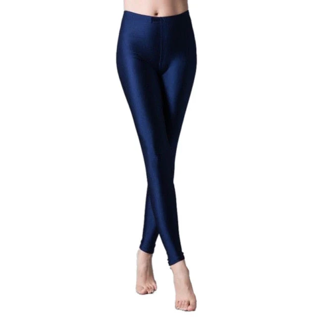 Hot Selling  Women Solid Color Fluorescent Shiny Pant Leggings Large Size Spandex Shinny Elasticity Casual Trousers For Girl - Deanwangkt