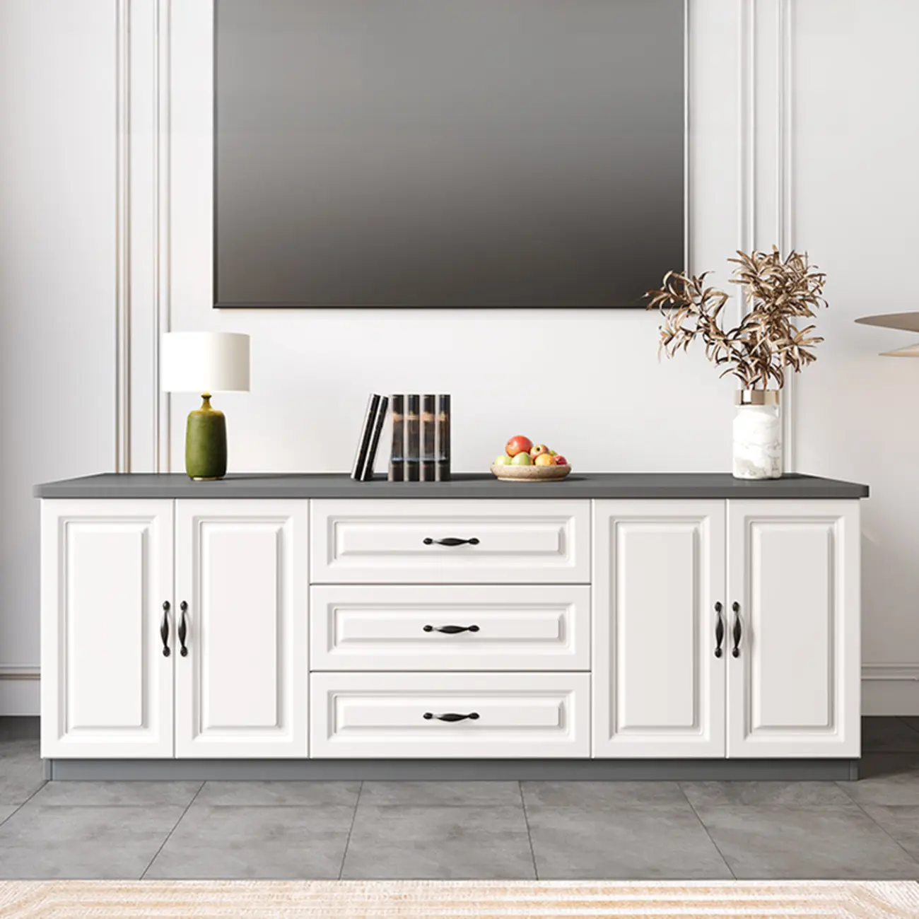 Modern Long Wood TV Stand with Cabinets