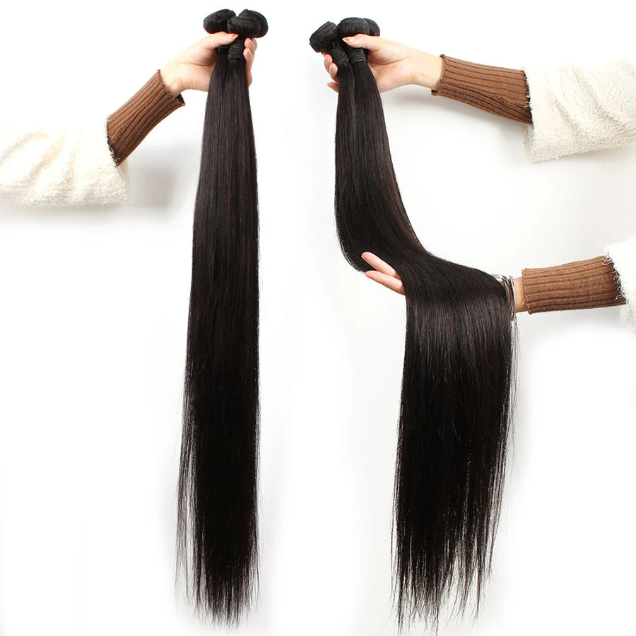 HULIANFU Queenlife 40 42 Inch Straight Human Hair Bundles With 13x4 Frontal Pre Plucked Brazilian Virgin Hair Lace Frontal With 3 Bundles - Deanwangkt