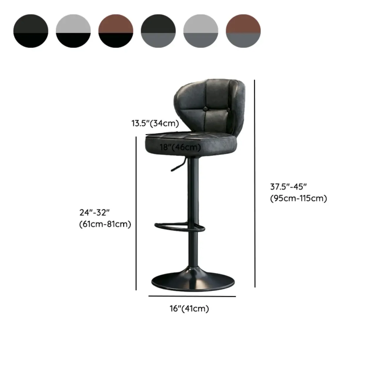 Modern Square Tufted Faux Leather Adjustable Swivel Bar Stools