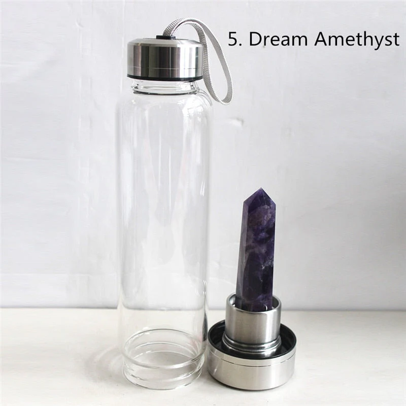 HULIANFU water bottle Drop Shipping Natural Crystal Point Healing Obelisk Wand Elixir Quartz Crystal Water Bottle To wand heals energy st - Deanwangkt