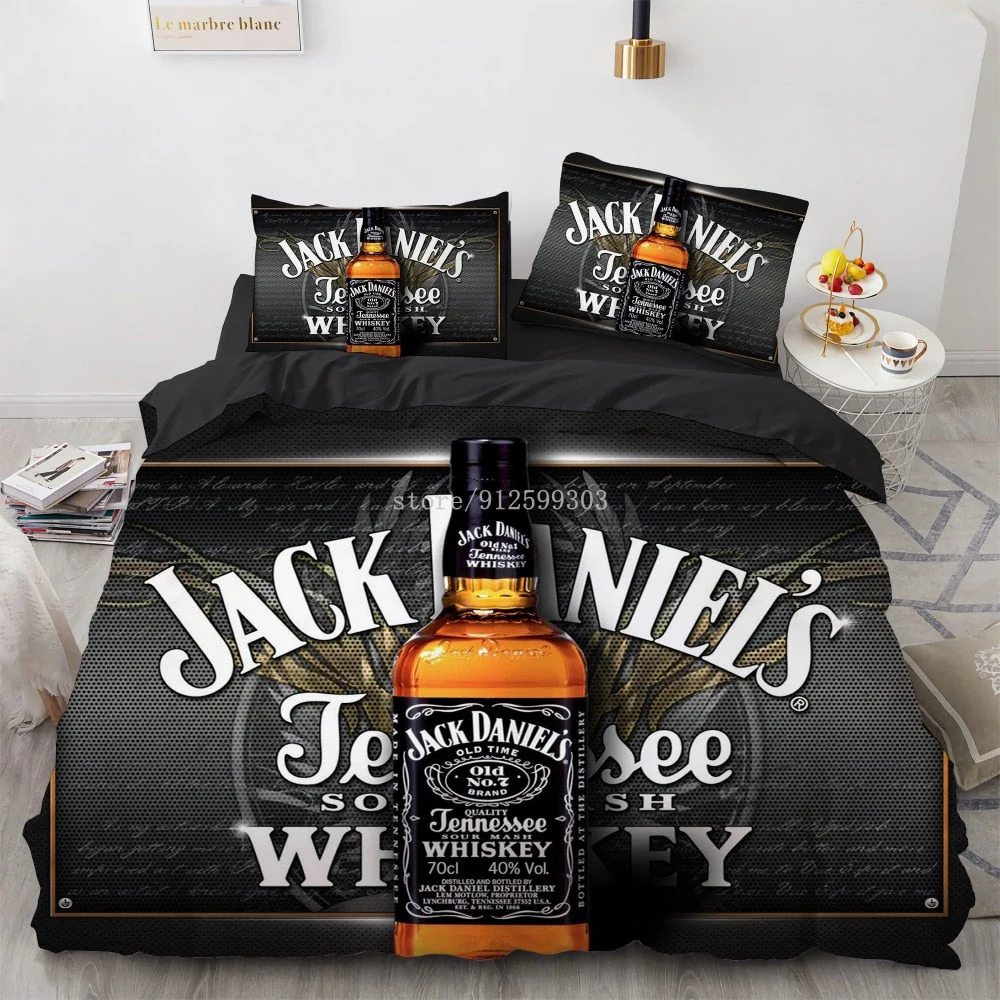 HULIANFU Interesting Cartoon Whisky Bedding Set Jack Daniels Duvet Cover Set Pillowcase Comforter Sets For Aldults Gift US EU AU UK Size - Deanwangkt