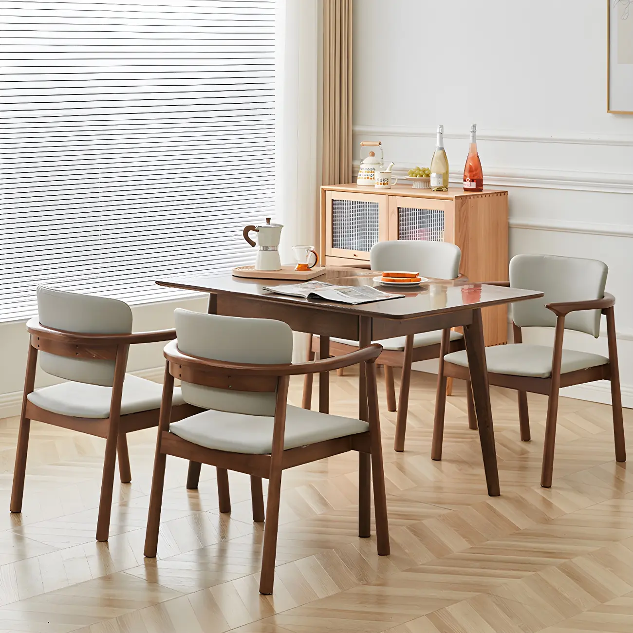 Modern Upholstered Rubberwood Arm Dining Chair Set of 2