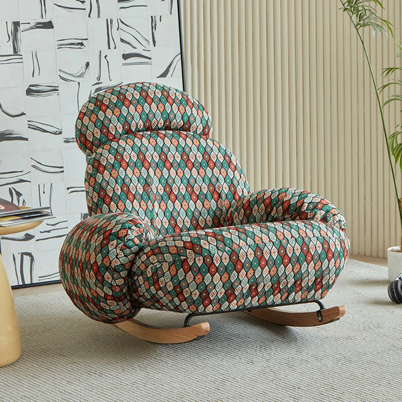 Upholstered Round Arm Rocking Chair with Optional Ottoman