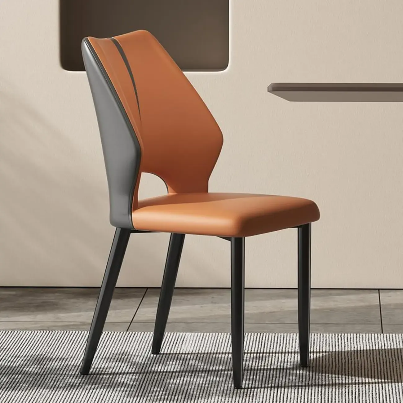 Curved Back Faux Leather Brown Side Dining Chair