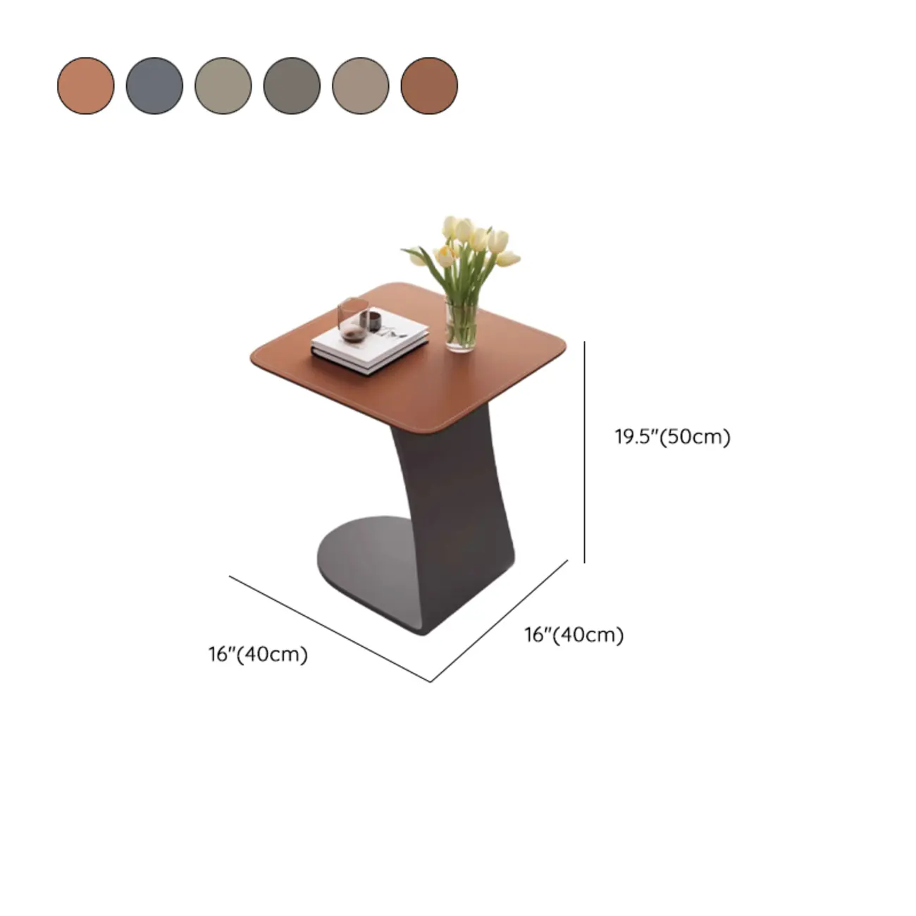 HomeyFad Square Leather Top C-Shape Metal Side Table