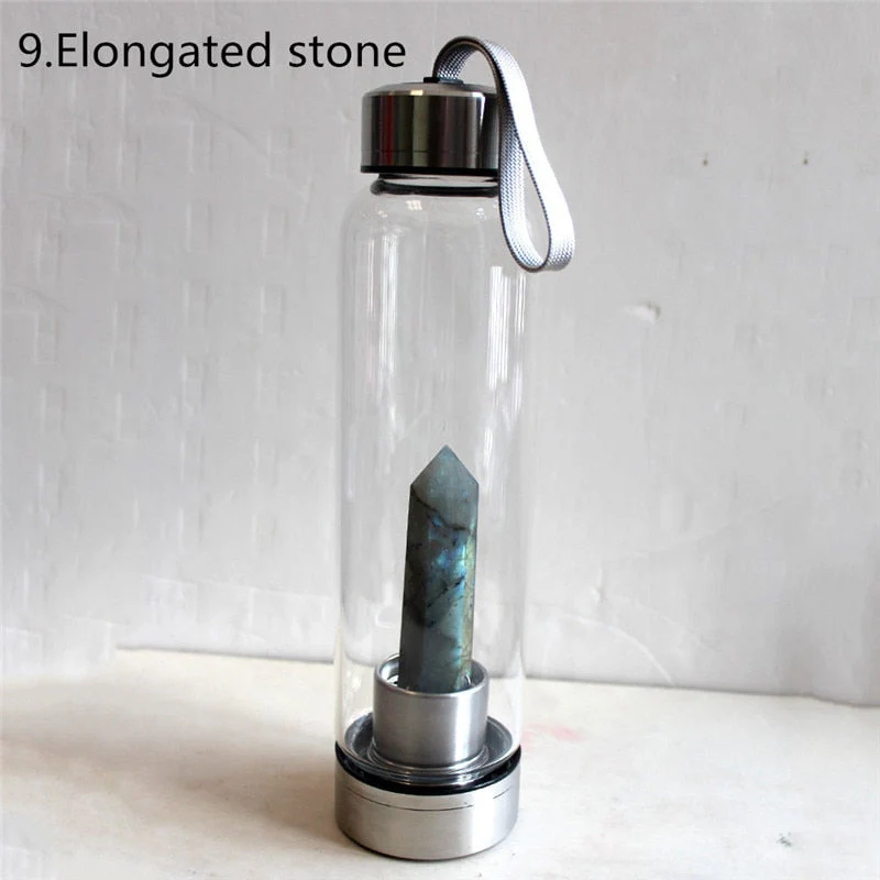HULIANFU water bottle Drop Shipping Natural Crystal Point Healing Obelisk Wand Elixir Quartz Crystal Water Bottle To wand heals energy st - Deanwangkt