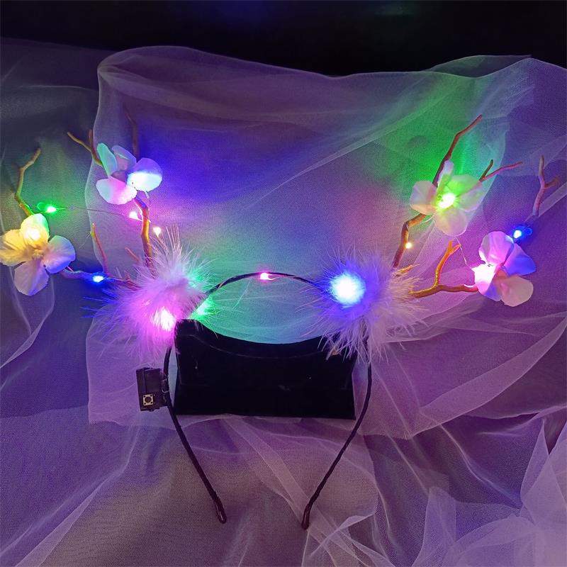 HULIANFU 2026  Luminous Elk Antler Headband Christmas Concert Forest Branch Deer Ear Headgear Hair Accessories Scenic Stage Show Photo Props - Deanwangkt