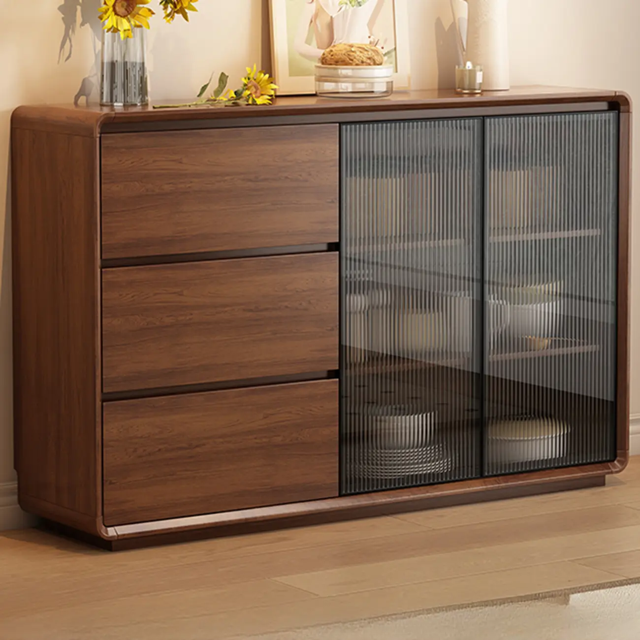 Casual Espresso Wood Sideboard with Drawers