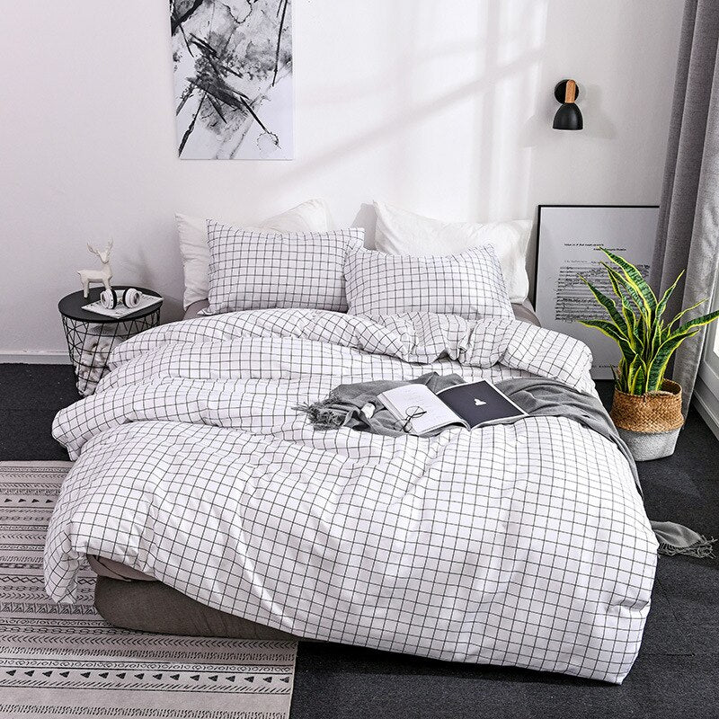 HULIANFU Simple Black and White Bedding Set King Size Plain Leaves Duvet Cover Set Queen Double Full Soft Home Comforter Cover Pillowcase - Deanwangkt