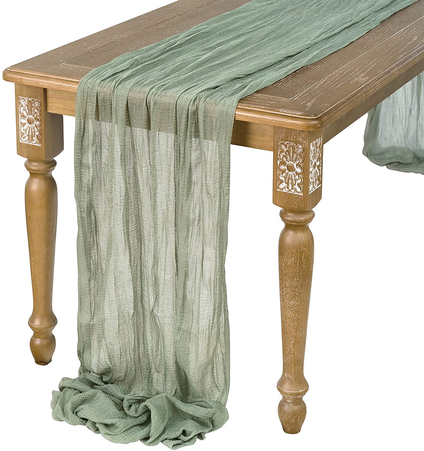 HULIANFU Semi-Sheer Gauze Table Runner Sage Cheesecloth Table Setting Dining Vintage Wedding Party Christmas Banquets Arches Cake Decor - Deanwangkt