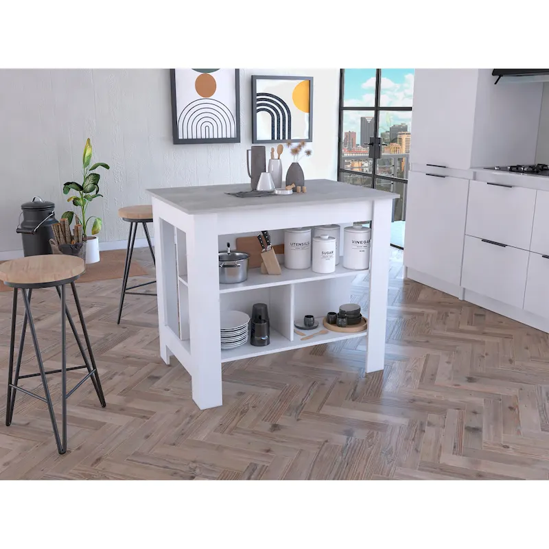 Kitchen Island with Four Legs, Three Shelves