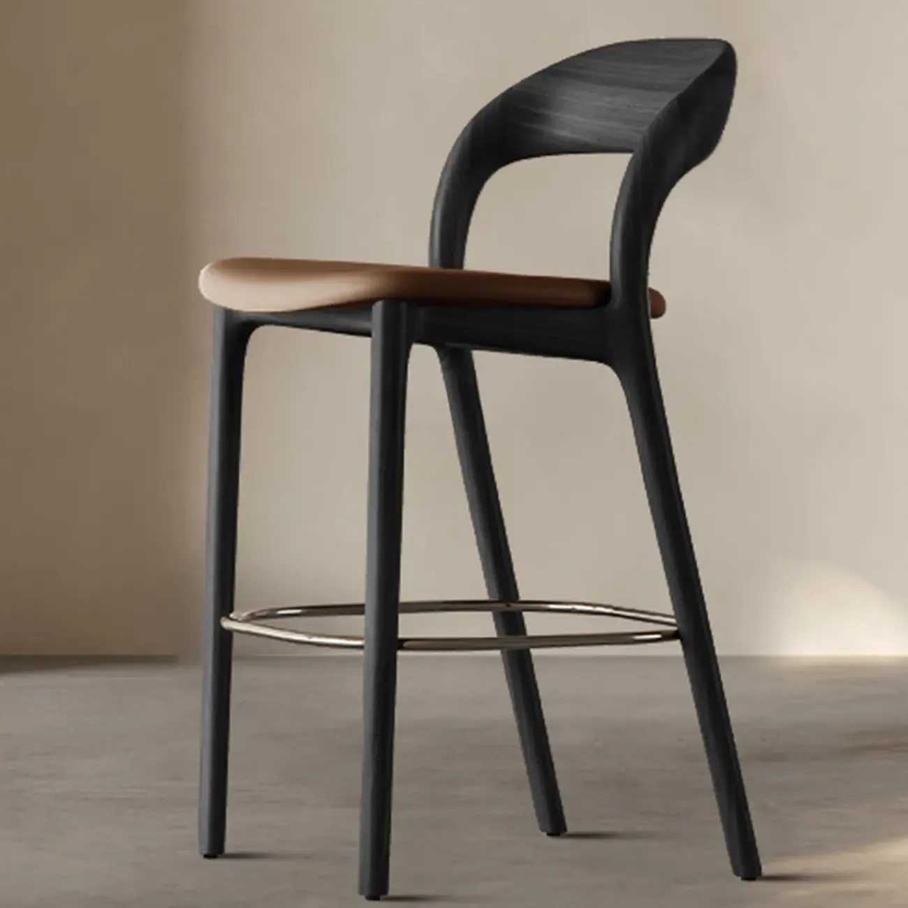 Mid-Century Modern Wood Faux Leather Bar Stool