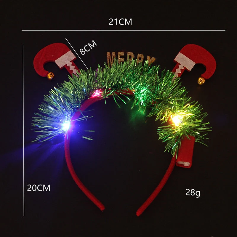 HULIANFU 2026  LED Light Christmas Headband Foil Tinsel Snowflake Ball Elven Feet New Year Hair Accessories For Girls Christmas Headband Light - Deanwangkt
