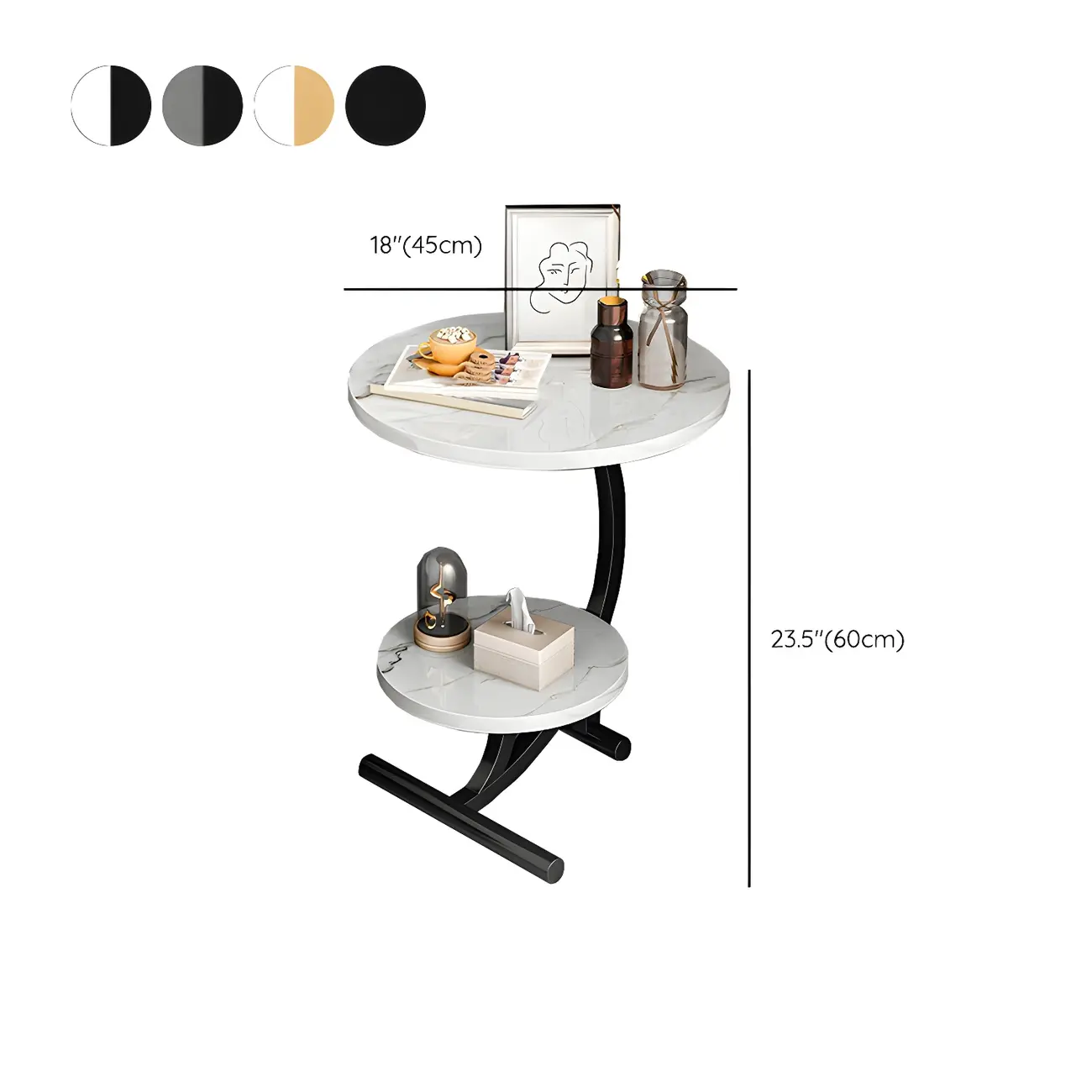 Modern Metal Frame Elegant Round Double Layer Nightstands