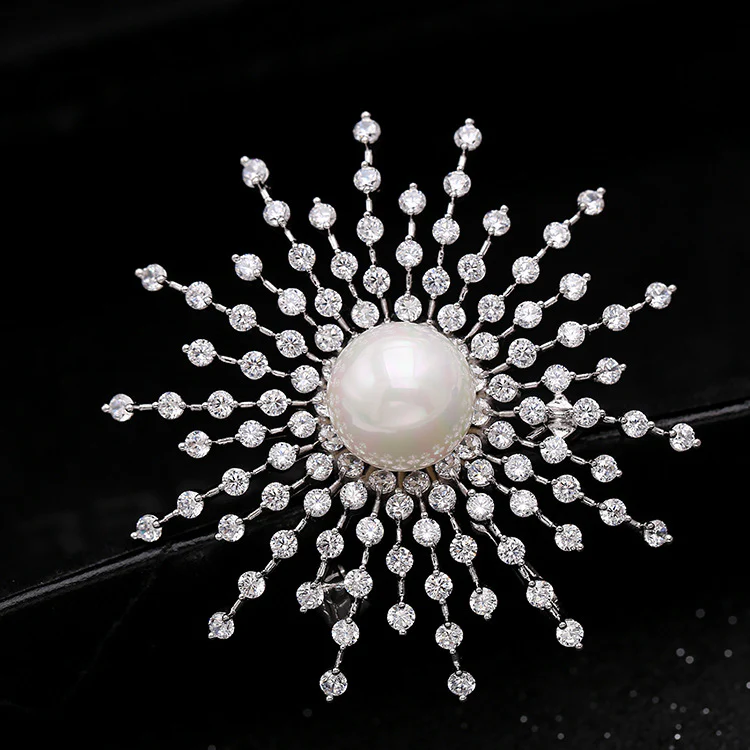 2025 Korean version of light luxury brooch women's gypsy star snowflake zircon pearl brooch coat sweater pin clothing fashion - Deanwangkt