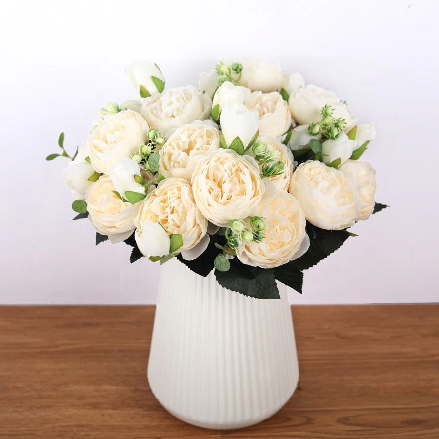 HULIANFU 2026  30cm Rose Pink Silk Bouquet Peony Artificial Flowers 5 Big Heads 4 Small Bud Bride Wedding Home Decoration Fake Flowers Faux - Deanwangkt