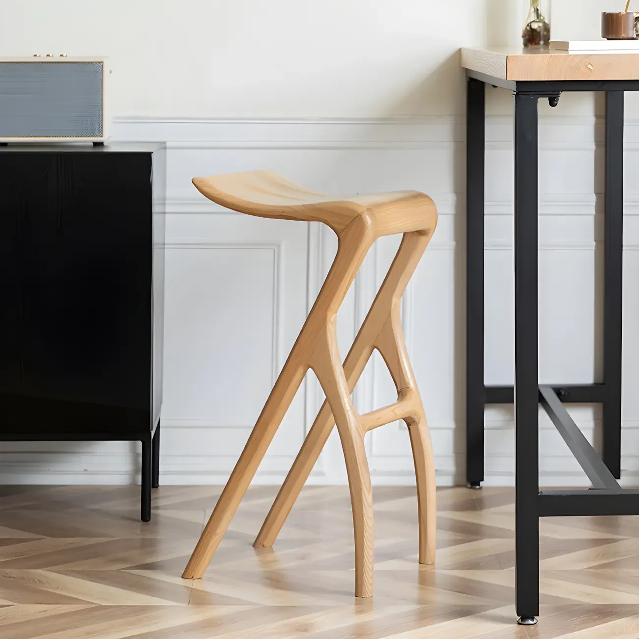 Counter Height Backless Wood Minimalist Bar Stools