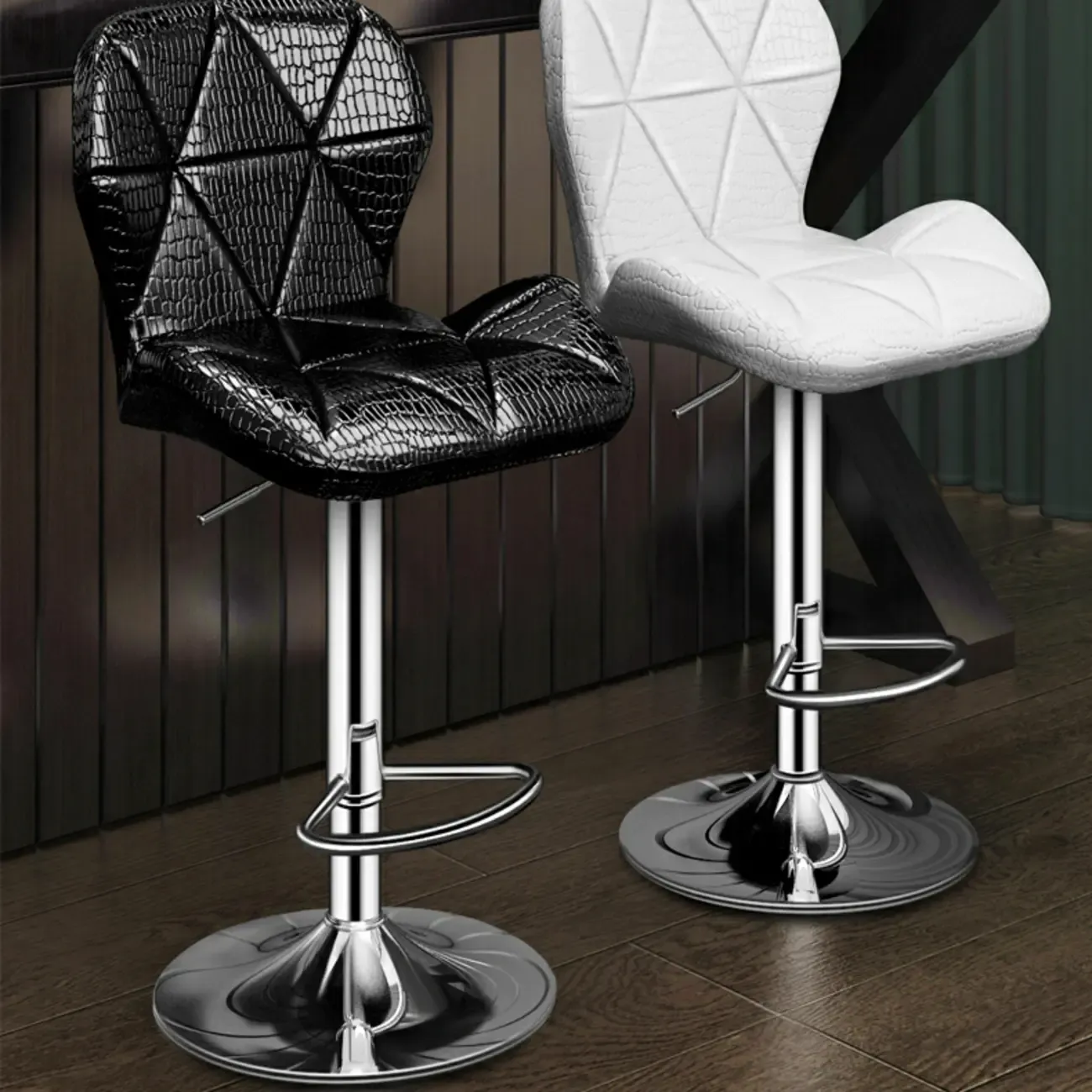 Square Adjustable Swivel Leather Bar Stools with Back