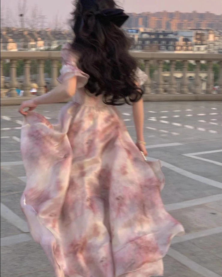 Hulianfu Floral Summer Dress New Fashion Fairycore Puff Sleeve Ball Gown Birthday Dress for Women Short Sleeves Midi Dress - Deanwangkt
