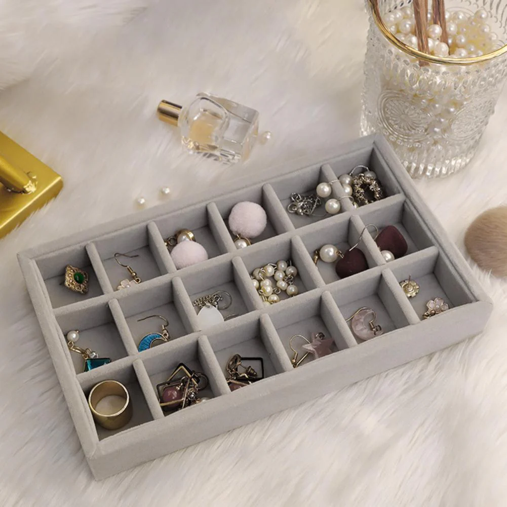 HULIANFU Jewelry Box Showcase Drawer Storage Multi-Grids Classification Storage Flannel Necklace Rings Earrings Storage Case for Home - Deanwangkt