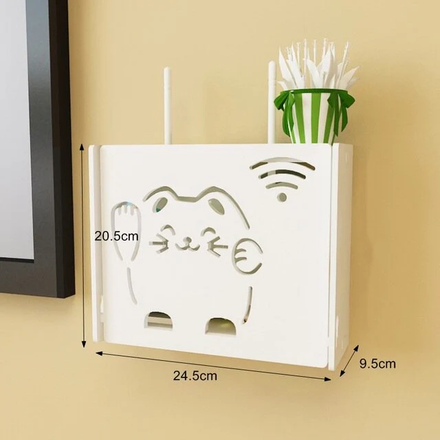 HULIANFU Large Wireless Wifi Router Storage Box PVC Density Panel Shelf Wall Hanging Board Bracket Cable  Organizer Home Decor - Deanwangkt