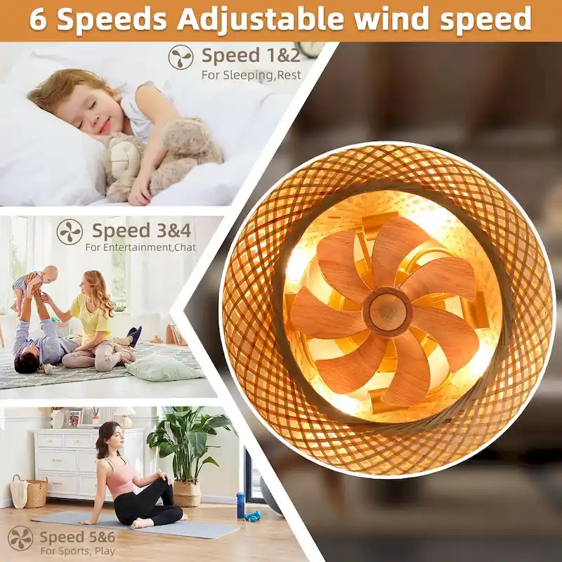 20  Rustic Style Bamboo Woven Ceiling Fan with Lights