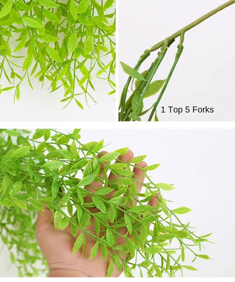 HULIANFU Simulation plant willow leaf rattan wedding ceiling wall hanging plastic green leaf rattan hanging green plant - Deanwangkt