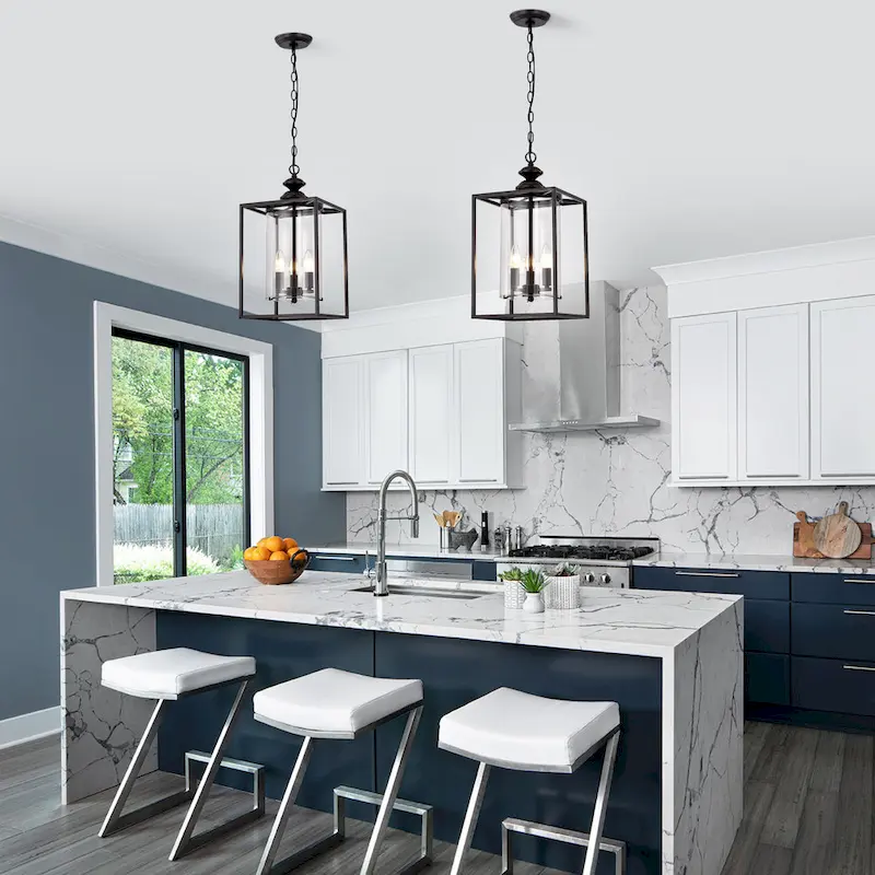 Marta Antique Black 3-light Glass and Metal Lantern Pendant Chandelier