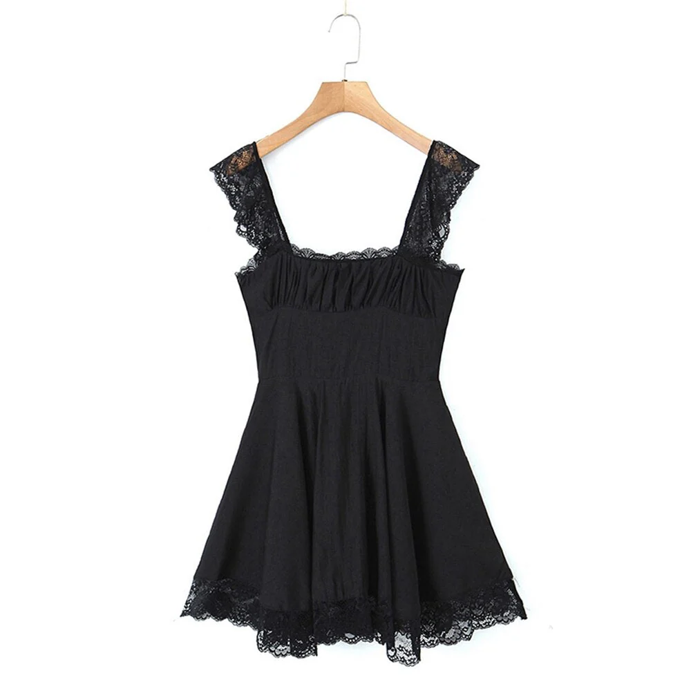 Hulianfu 2026  Spring Summer New Sexy Casual Chic Slim Backless Lace Square Neck Short Strap Mini Dress For Women - Deanwangkt